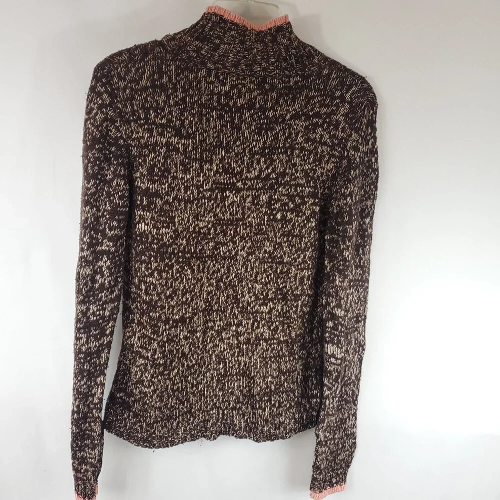 Vintage Harolds Womens Brown Cream Pink Knit Turtleneck Lng Slv Sweater Medium - Picture 8 of 10